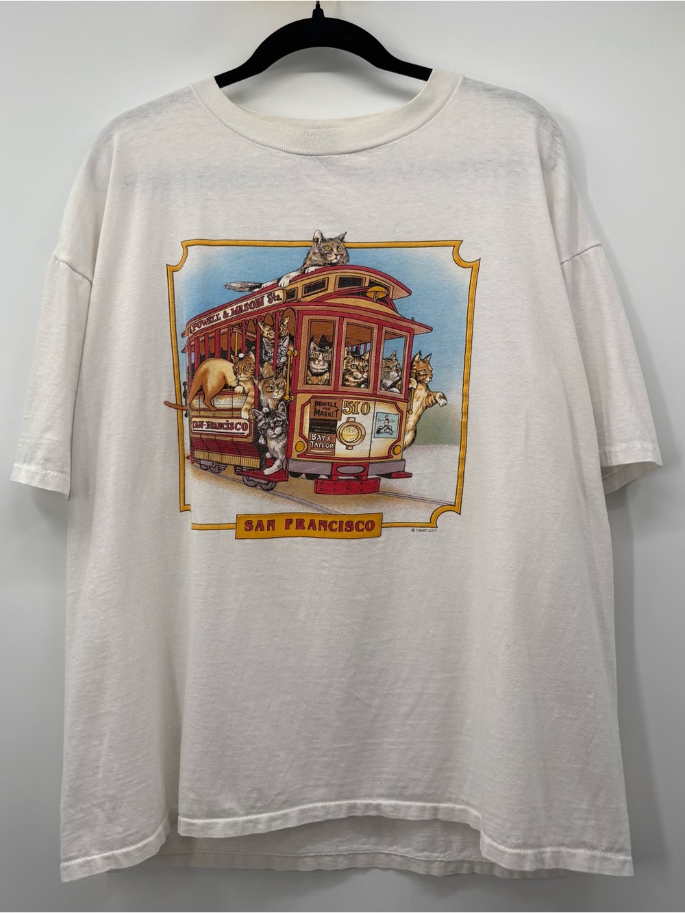 San Francisco Cable Car Cat Tee - White